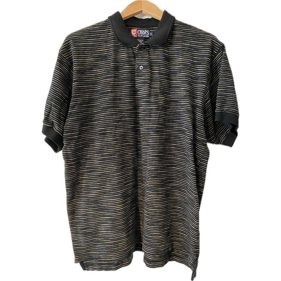 Chaps Ralph Lauren size XL black striped Polo 100% cotton short sleeve - Picture 1 of 7